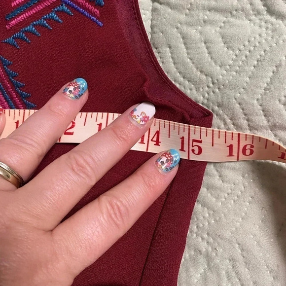 Anthropologie Everly Red Aztec Embroidered Fit & Flare Dress Size Small - Picture 5 of 7